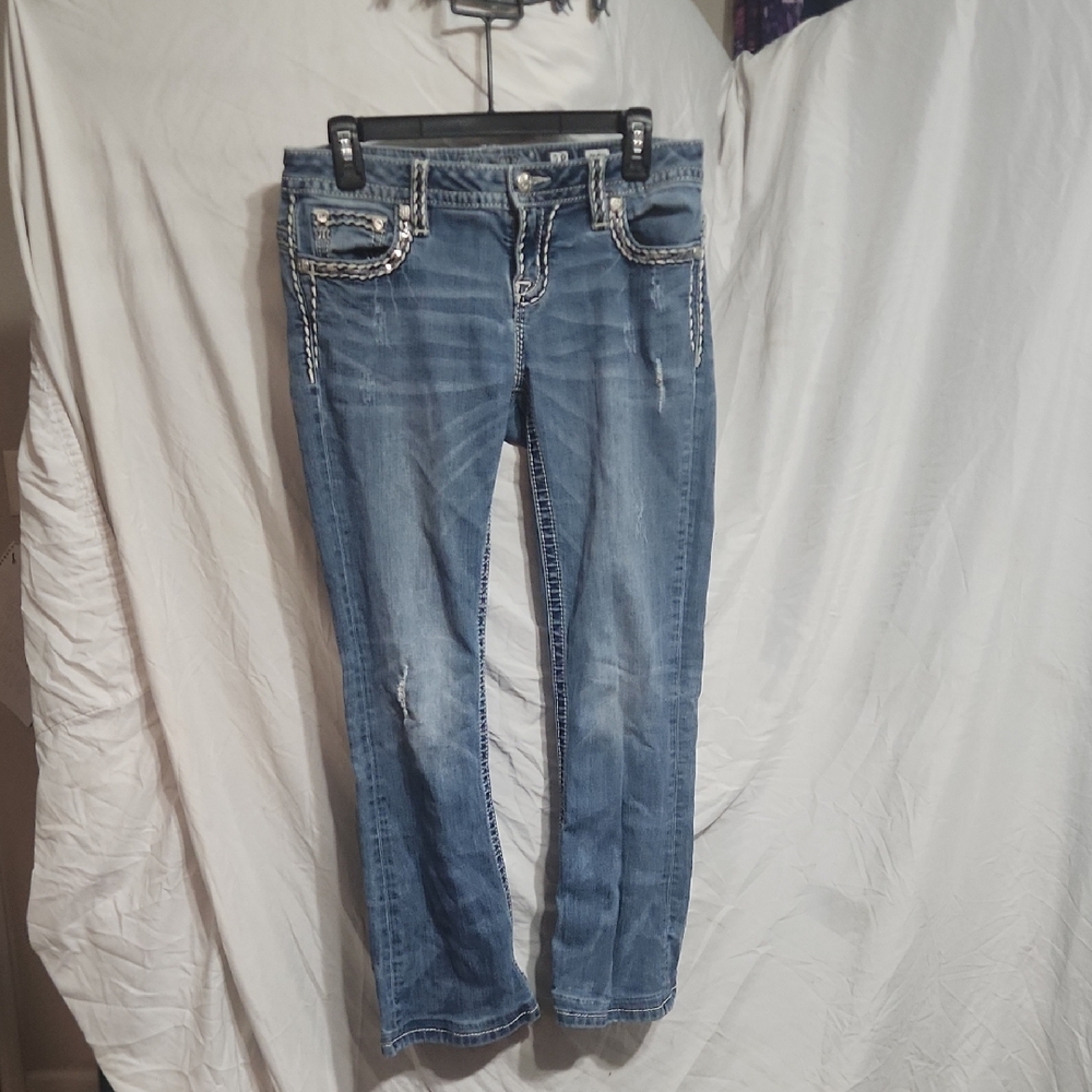 Miss Me Blue Straight Leg Jeans with Embellished Pockets